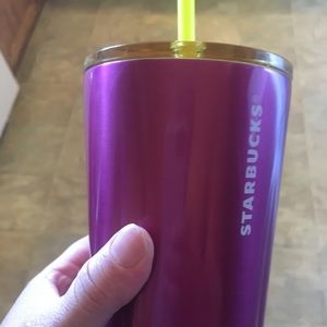 New pink and yellow venti Starbucks cup with lid and straw
